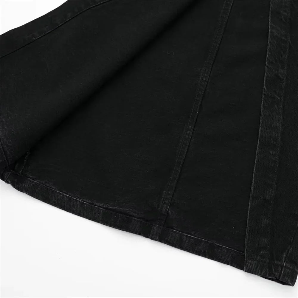 Women's Chic Short Denim Tank Top and Double Breasted Midi Denim Skirt Set Slimming Casual Fashion Ensemble