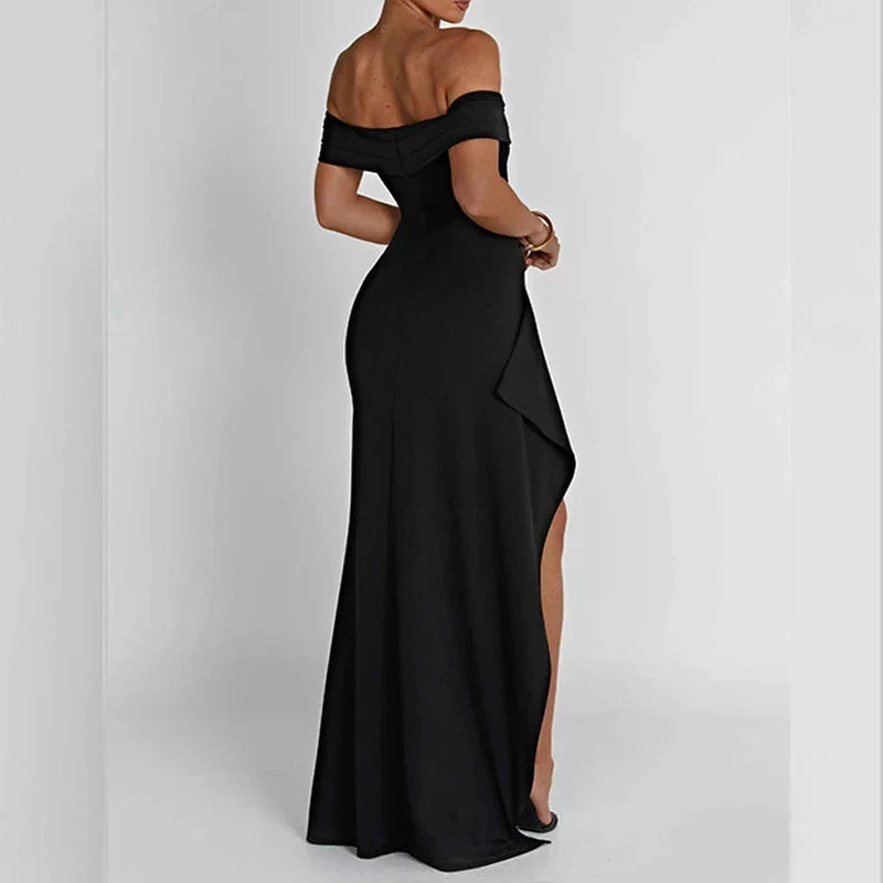 One Shoulder Evening Dress With Split Knit Open Back