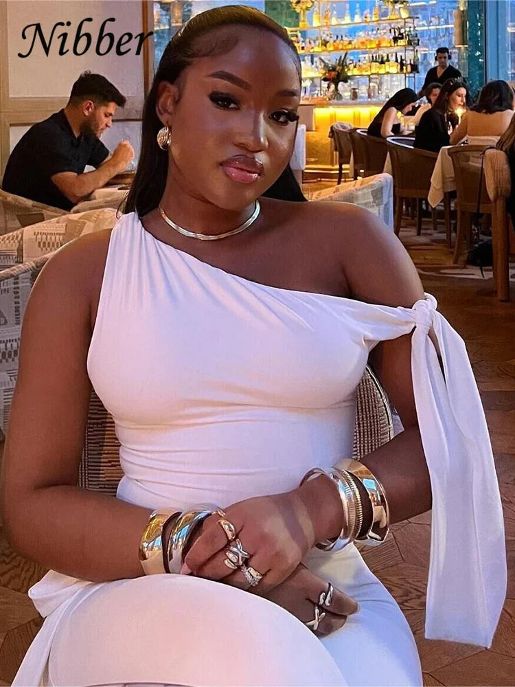 Elegant Two-Piece Women's Tracksuit Set with Skew Collar Ribbon Tank Top and Stretch Skinny Leggings Casual Matching Outfit