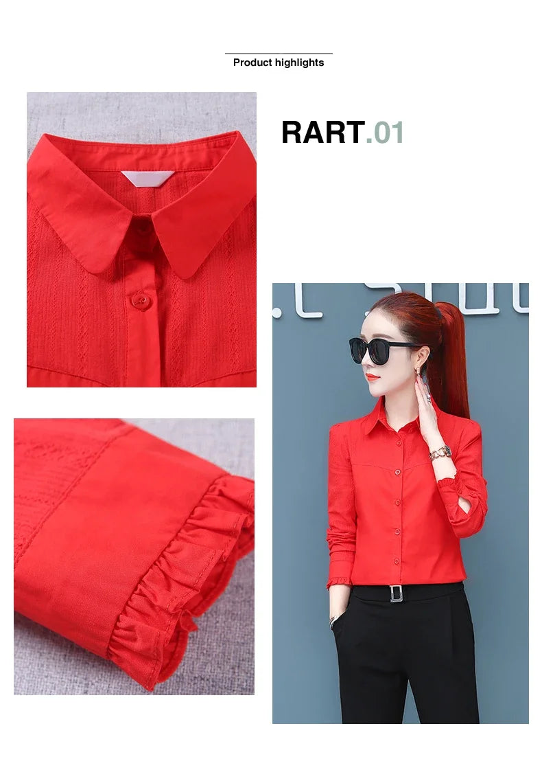 Women's Pure Cotton Long Sleeve Shirt Professional Decoration Body Contour Spring Autumn Fashion Top