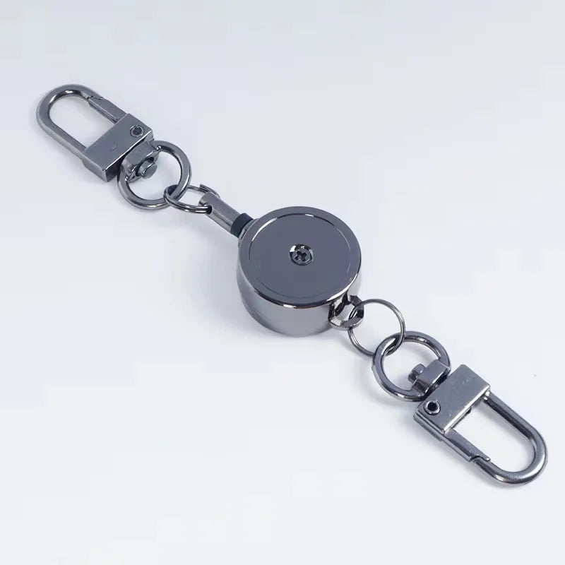 Retractable Badge Reel with Anti-Theft Metal Key Holder and Easy-Pull Buckle Rope Keychain Accessories
