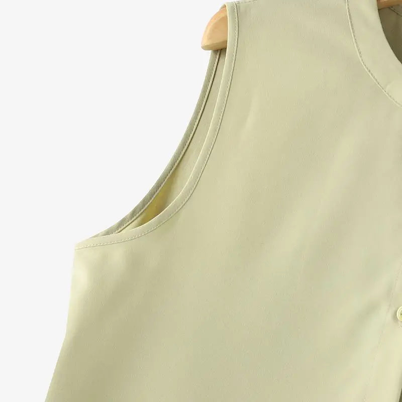 Pleated Button Mini Dress With Tank Sleeveless O Neck