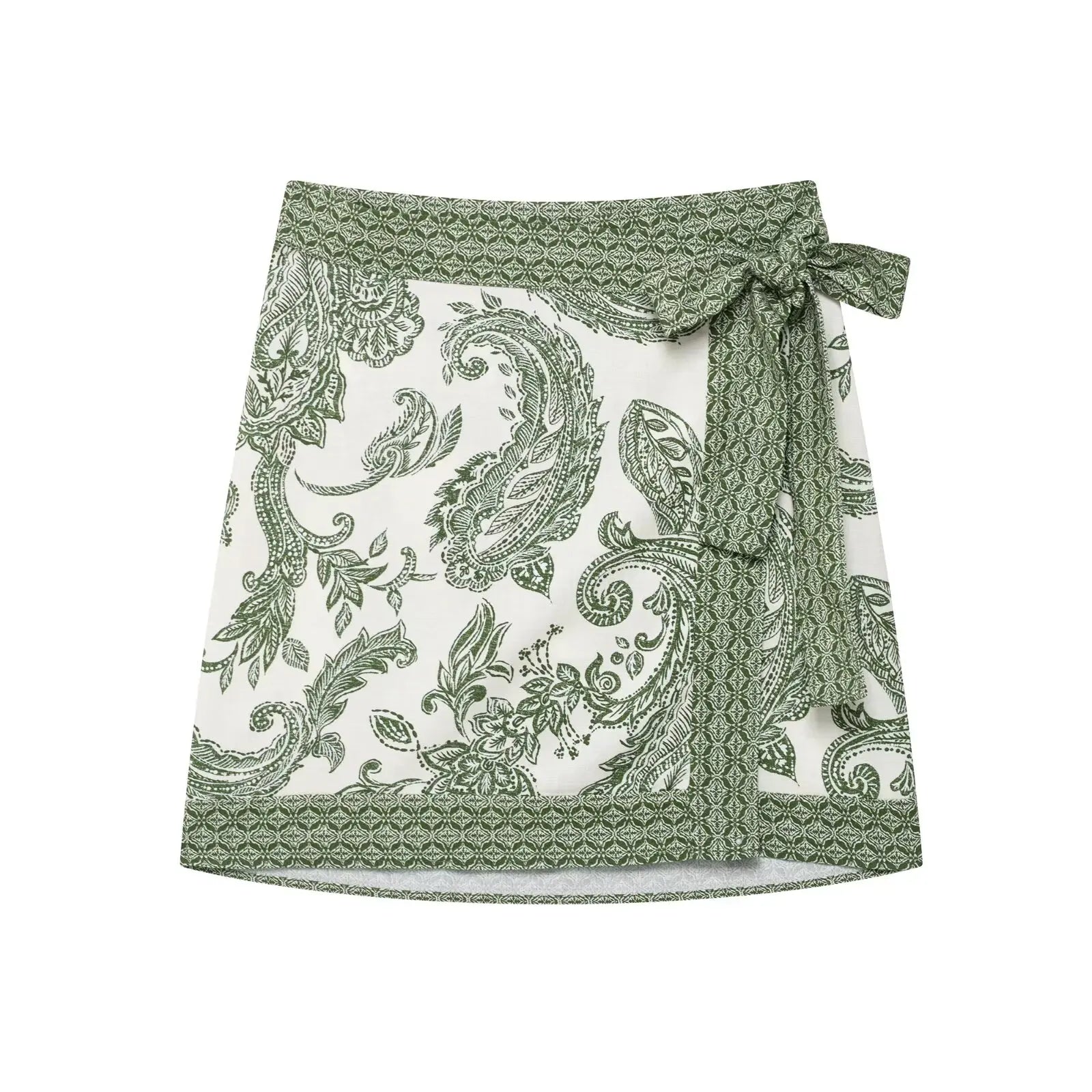 Women's Green Paisley Totem Flower Print Business Blouse Casual Retro Shirt with Turn-Down Collar and Button Closure