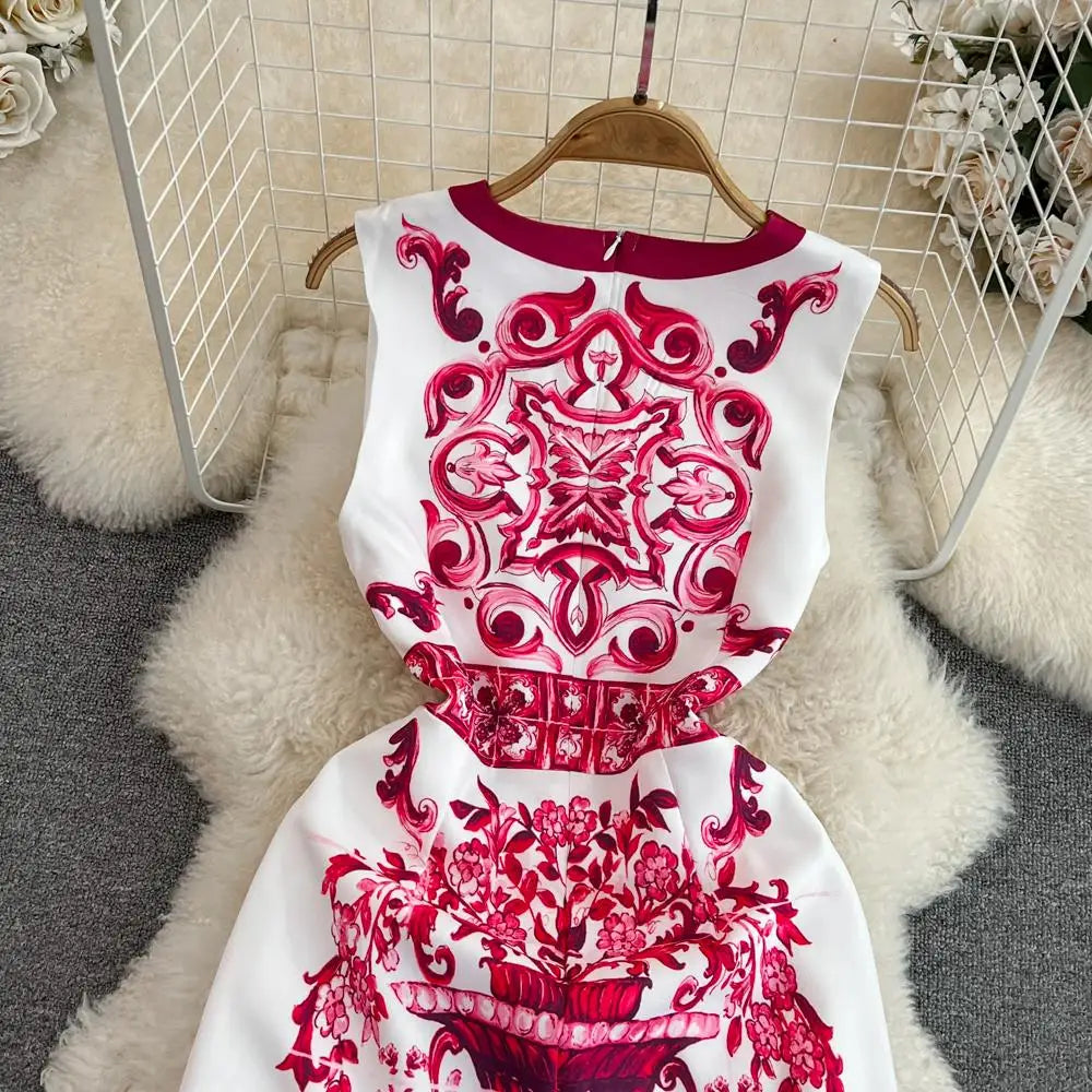 Floral Print Sleeveless Mini Dress for Summer Vacation