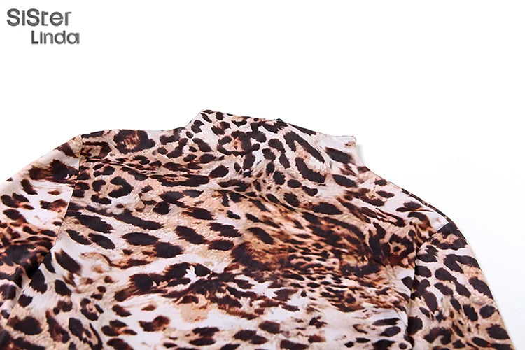 Girls Leopard Print Milk Silk Mini Dress With Long Sleeve