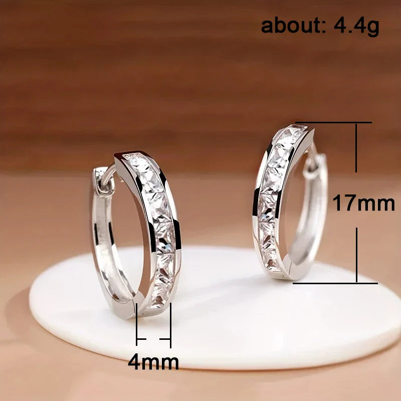 Women's Classic Hoop Earrings with Princess Square CZ Elegant Jewelry Accessories