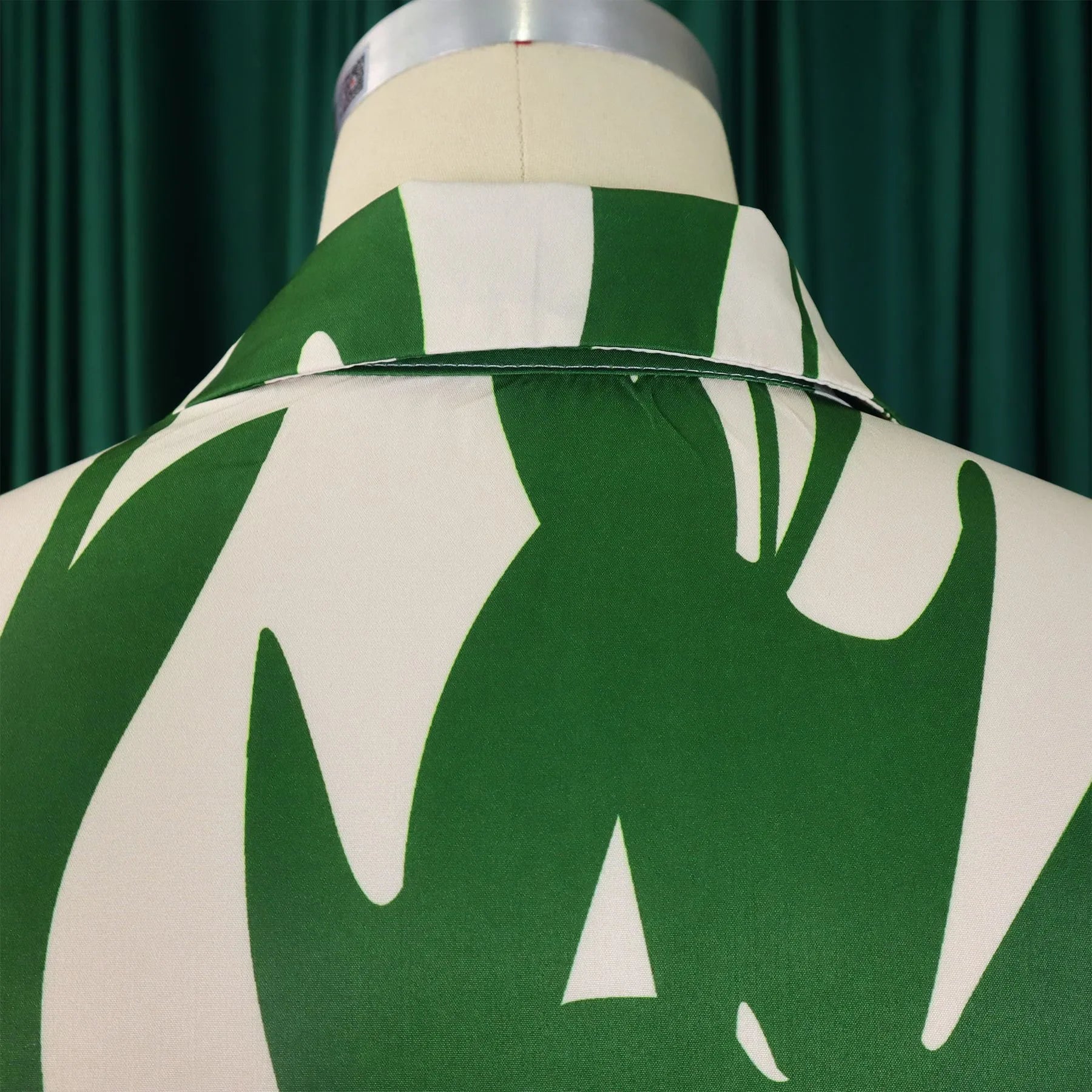 Printed Dress For Women Elegant Turn Collar Ankle Length