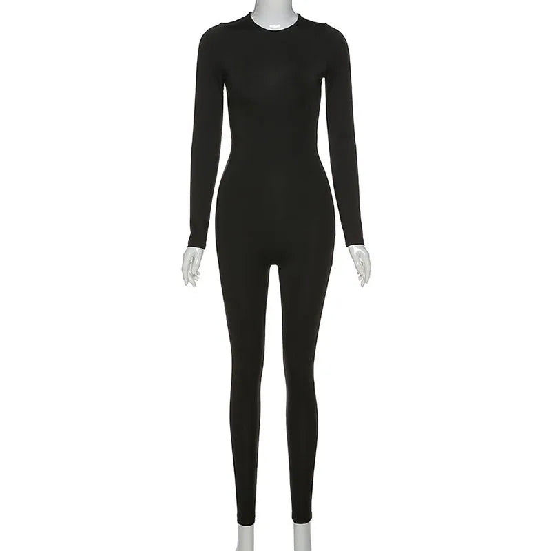 Sexy Women Thermal Jumpsuit Slim Fit Skinny Long Sleeve O-Neck Zipper Romper for Autumn Winter Fitness Yoga and Sports
