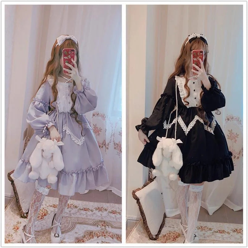 Lolita OP Dress Lace Trim Japanese Harajuku Style Dress