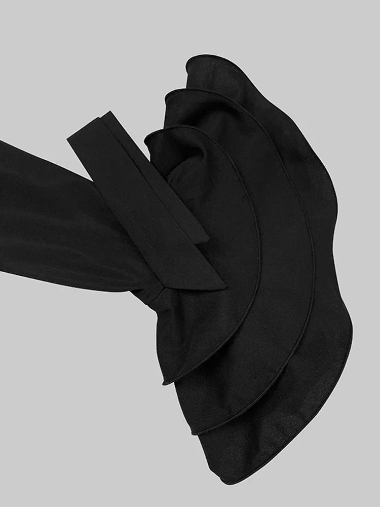 Church Maxi Dress With Pleated Lapel And Flared Sleeves