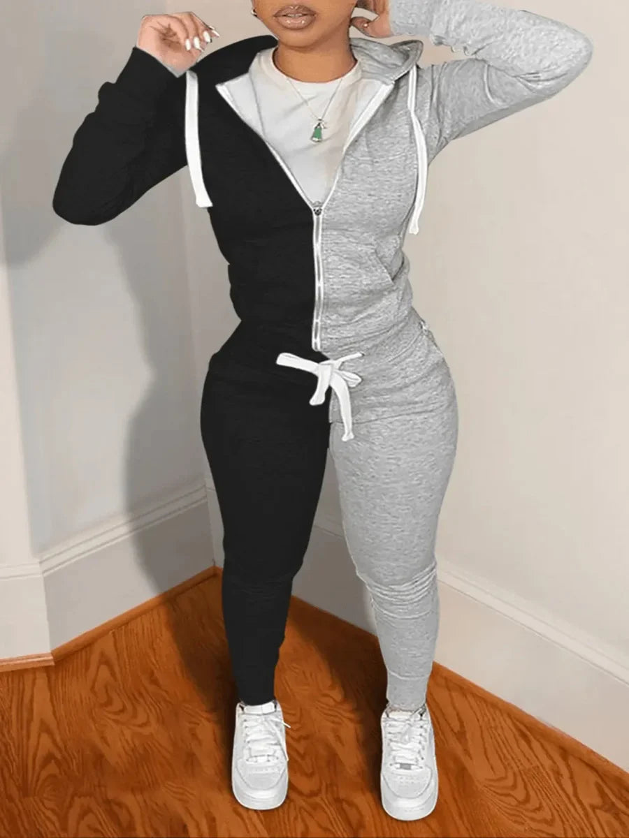Cotton Hoodie Tracksuit Set with Zipper and Drawstring Pants for Comfortable Autumn Outfits