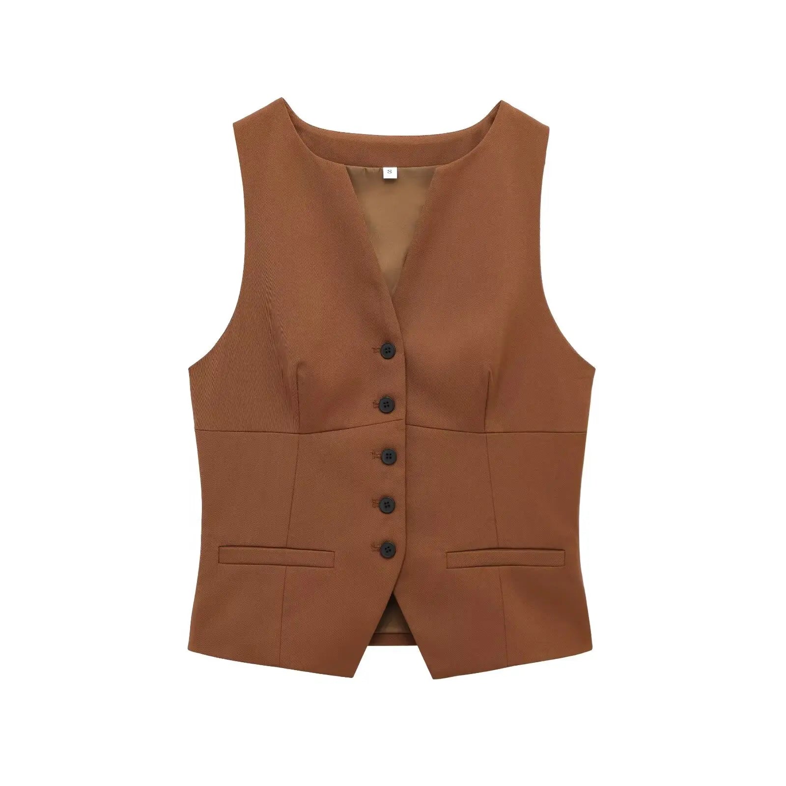 Women's Sleeveless Button-Down Vest with Pockets and Matching Mini Skirt Two-Piece Set for Chic and Stylish Look