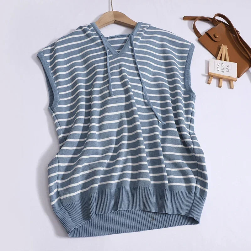Women Casual Summer V-Neck Striped Tank Top and High Waist Wide Leg Pants Set