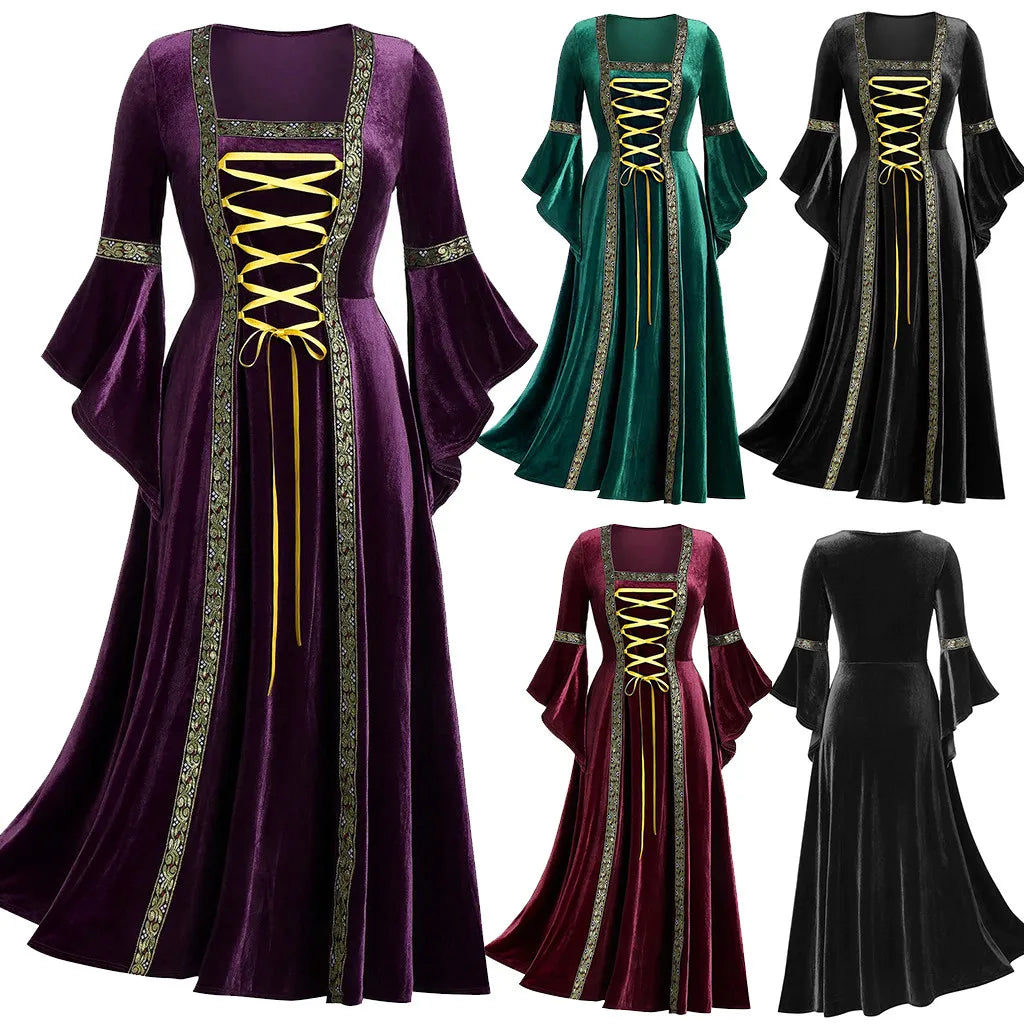 Medieval Cosplay Dress for Women Long Sleeve Elegant Gown