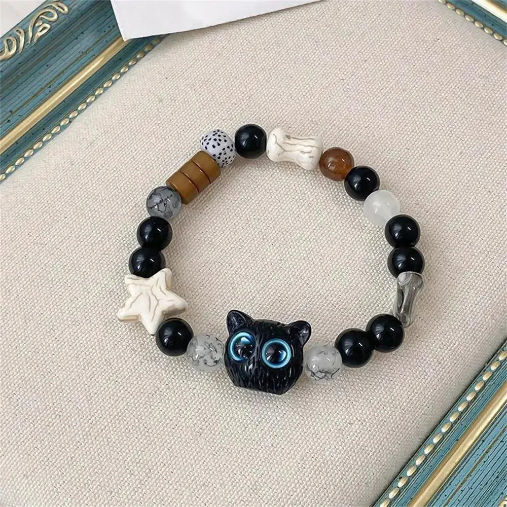 Luminous Cat Charm Bracelets for Couples Glow in the Dark Friendship Bangles Black and White Cat Head Design