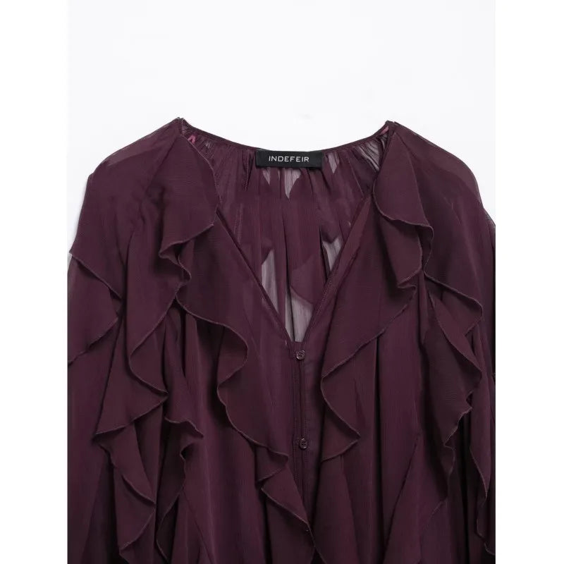 Women's Stacked Decorative V Neck Blouse Button Prairie Chic Casual Elegant Spring Shirt