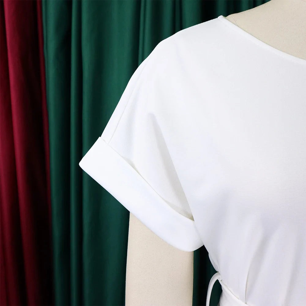 Women's Elegant 2 Piece Pants Set with Solid Blouse Short Sleeve O Neck and Long Trousers