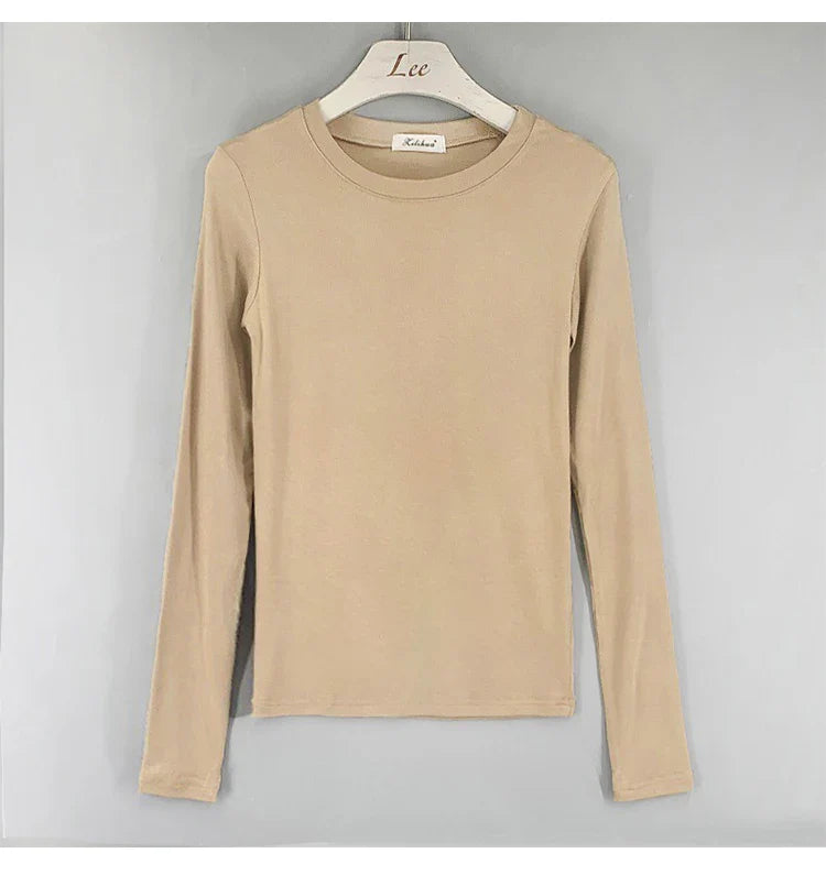 Korean Style Slim Fit Cotton Long Sleeve T Shirt for Women Soft Transparent Summer Tee