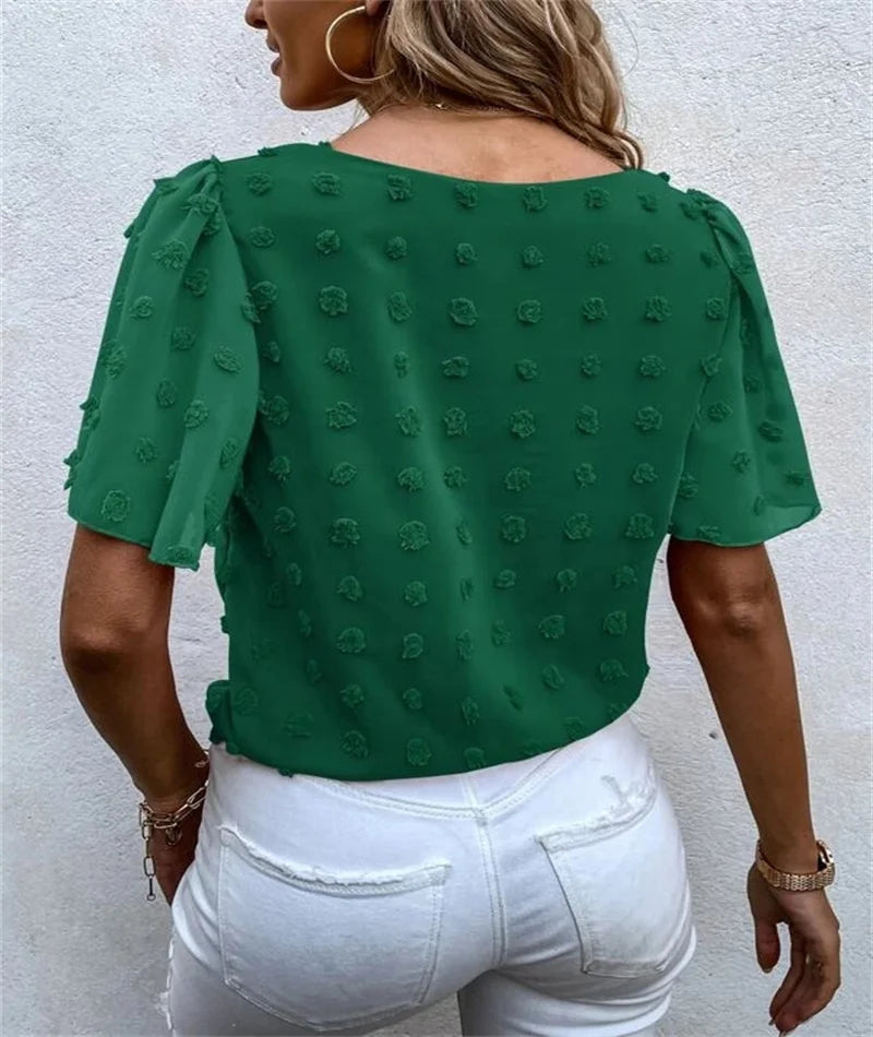 Casual Short Sleeved Woven Jacquard T-Shirt in Pure Color for Spring and Summer Fashion