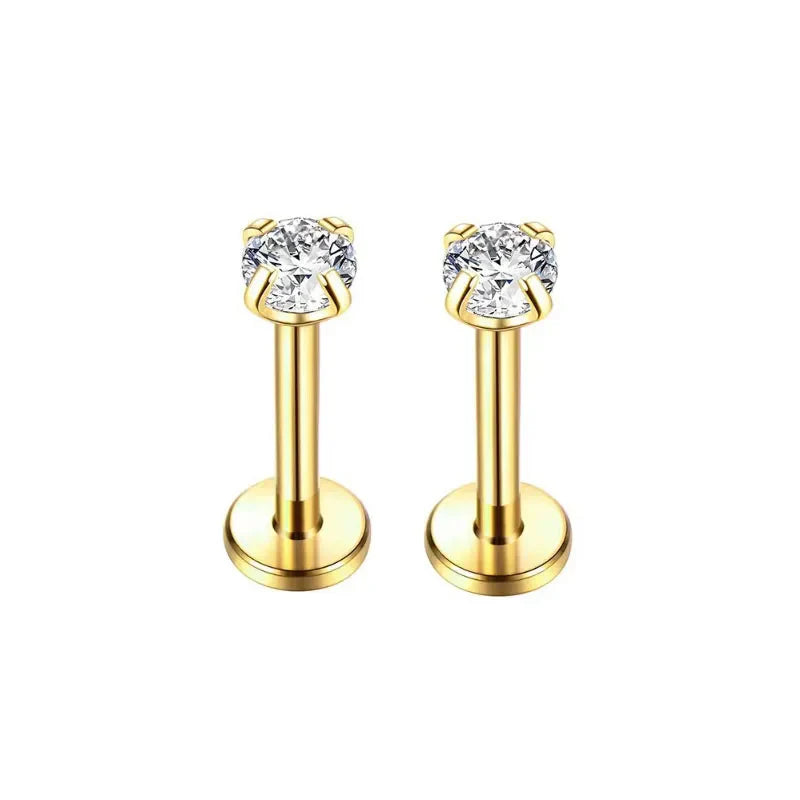 2pcs Stainless Steel Tragus Earrings with Crystal Labret and Small Helix Cartilage Studs for Women Body Jewelry