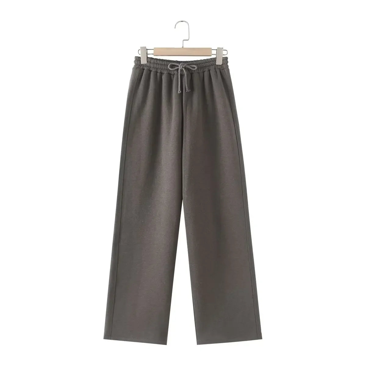 Chic Solid Hoodie and Wide Leg Trouser Set for Women with Elastic Waist and Lace-Up Detail Perfect for Casual and Commute Wear