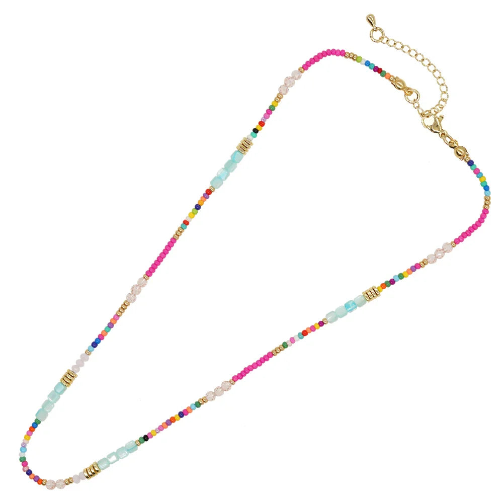 Boho Beaded Necklaces for Women Colorful Summer Bohemian Choker Beach Jewelry