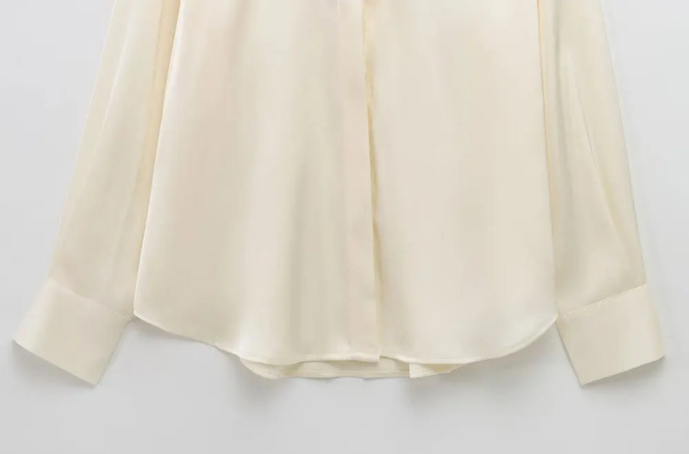 Long Sleeve Lapel Collar Blouse for Women with Fashion Gold Buttons Chic Elegant Office Shirt