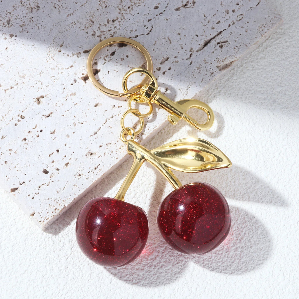 Red Cherry Keychain Summer Fruit Pendant Keyring for Women and Men Jewelry Bag Accessory Gift