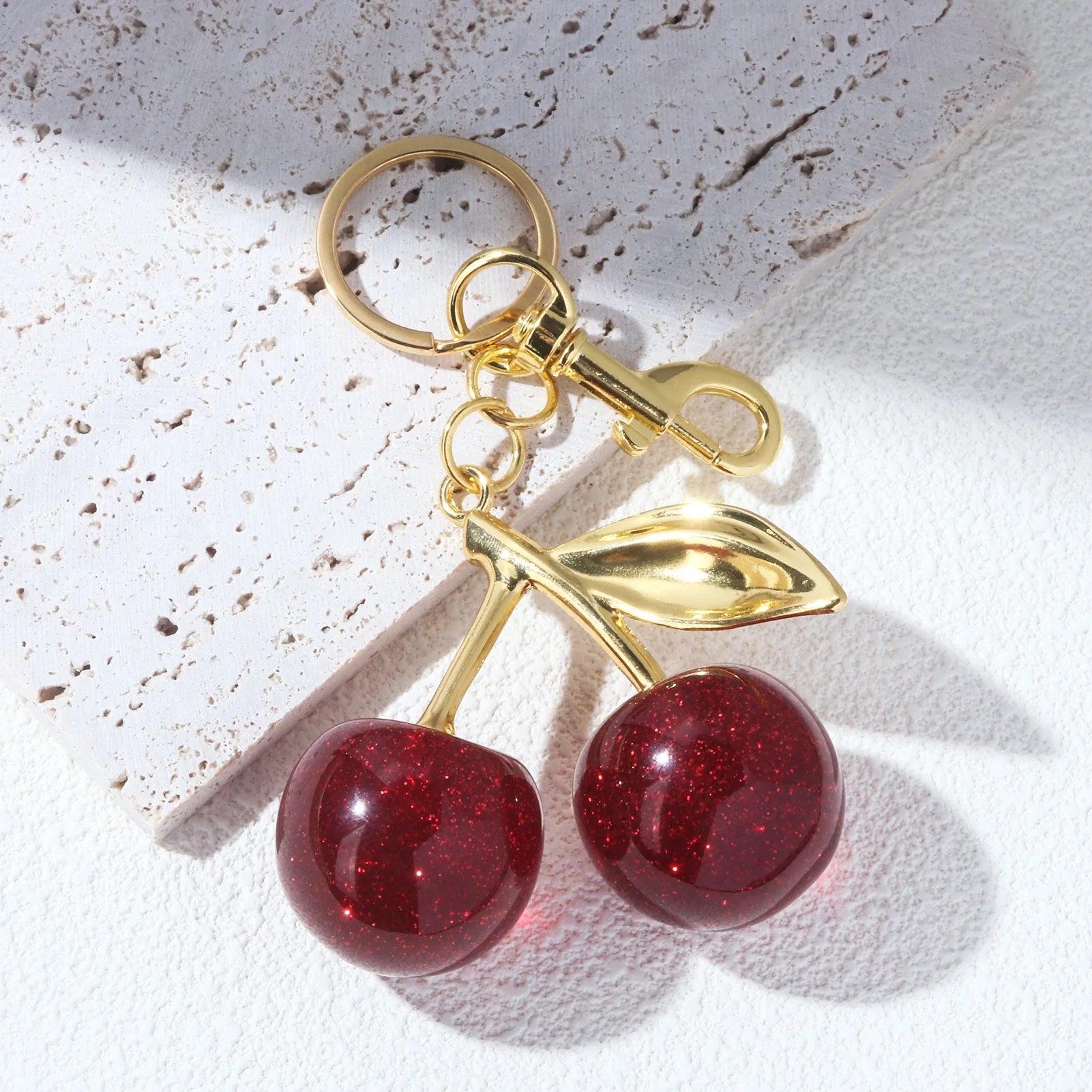 Red Cherry Keychain Summer Fruit Pendant Keyring for Women and Men Jewelry Bag Accessory Gift