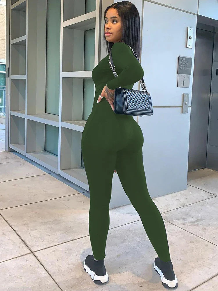 Women's Long Sleeve Bodycon Jumpsuit One Piece Streetwear Overall Autumn Winter Outfit