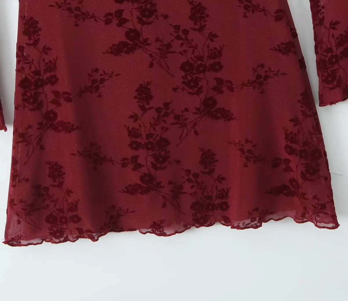 Retro Flocked Print High Waist Long Sleeve Dress Slim Fit