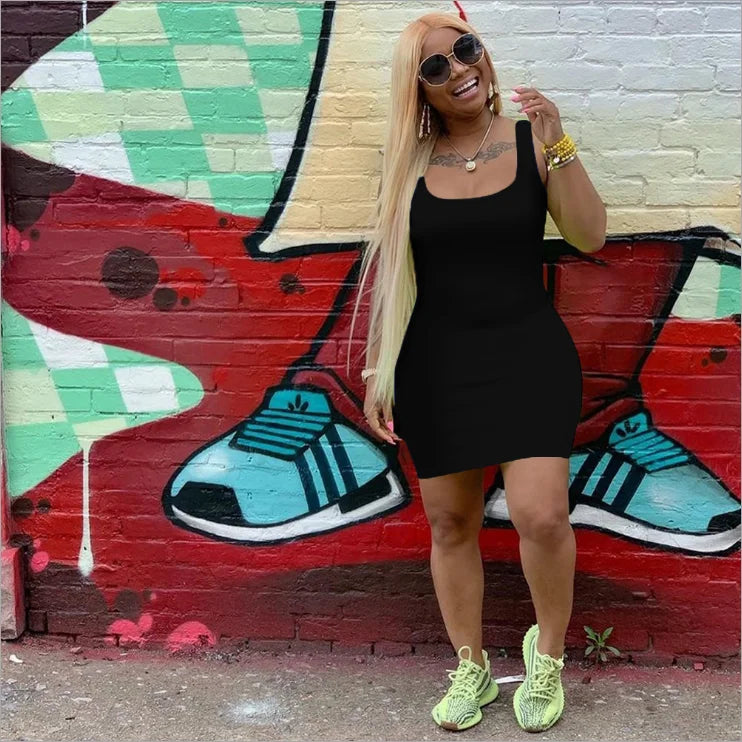 Women Solid Color Strap Casual Summer Sleeveless Dress