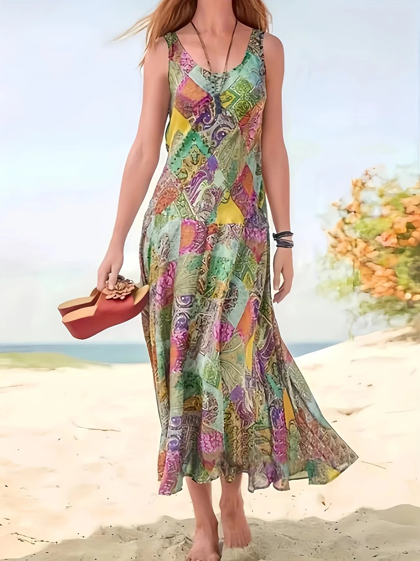 Boho Beach Dress With Print Tank Top For Summer Holiday