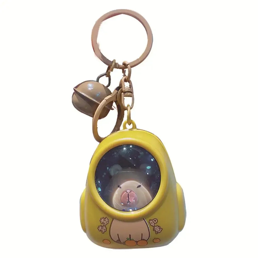 Cute Cartoon Luminous Capybara Keychain Space Capsule Keyring for Schoolbags and Gifts