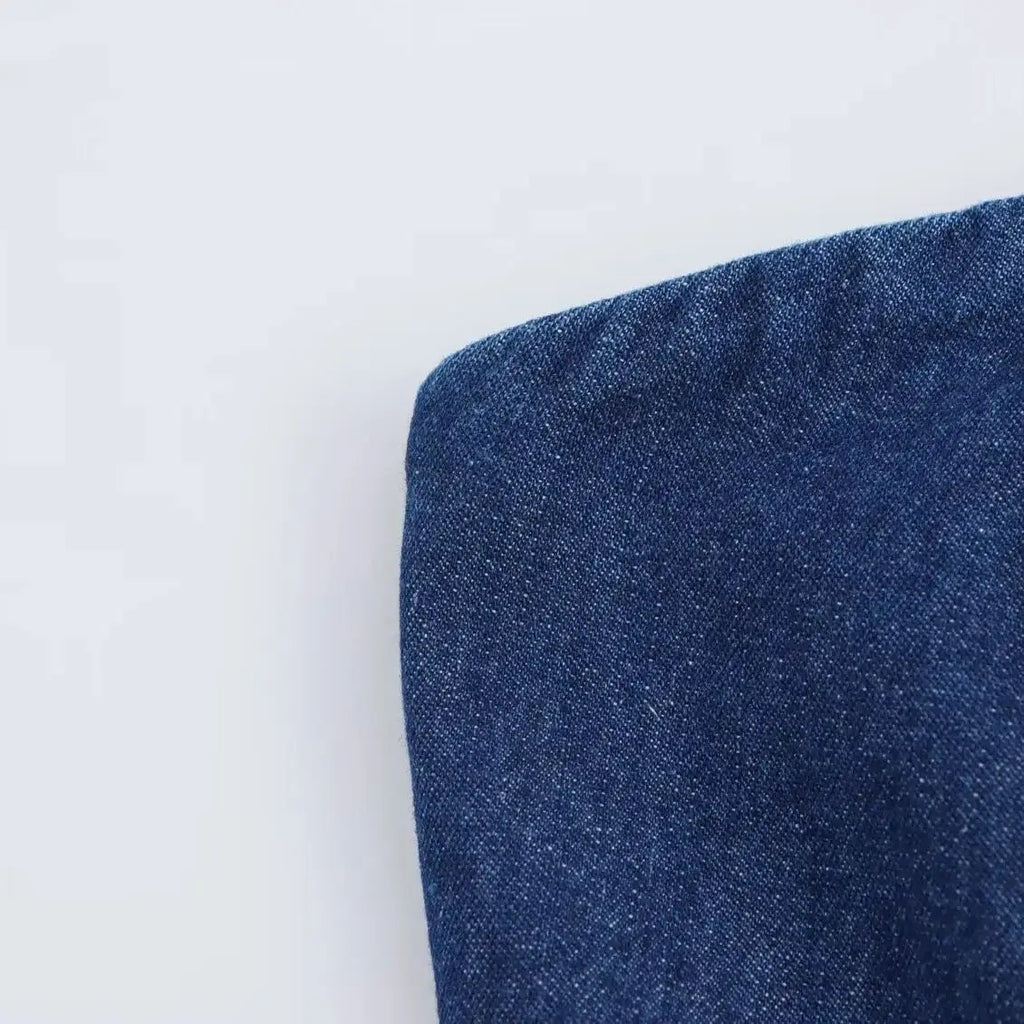 Denim Midi Dress With Pleats Backless Style High Waist