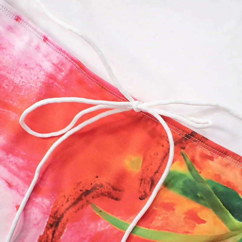 One Shoulder Floral Print Mini Dress Backless Bandage