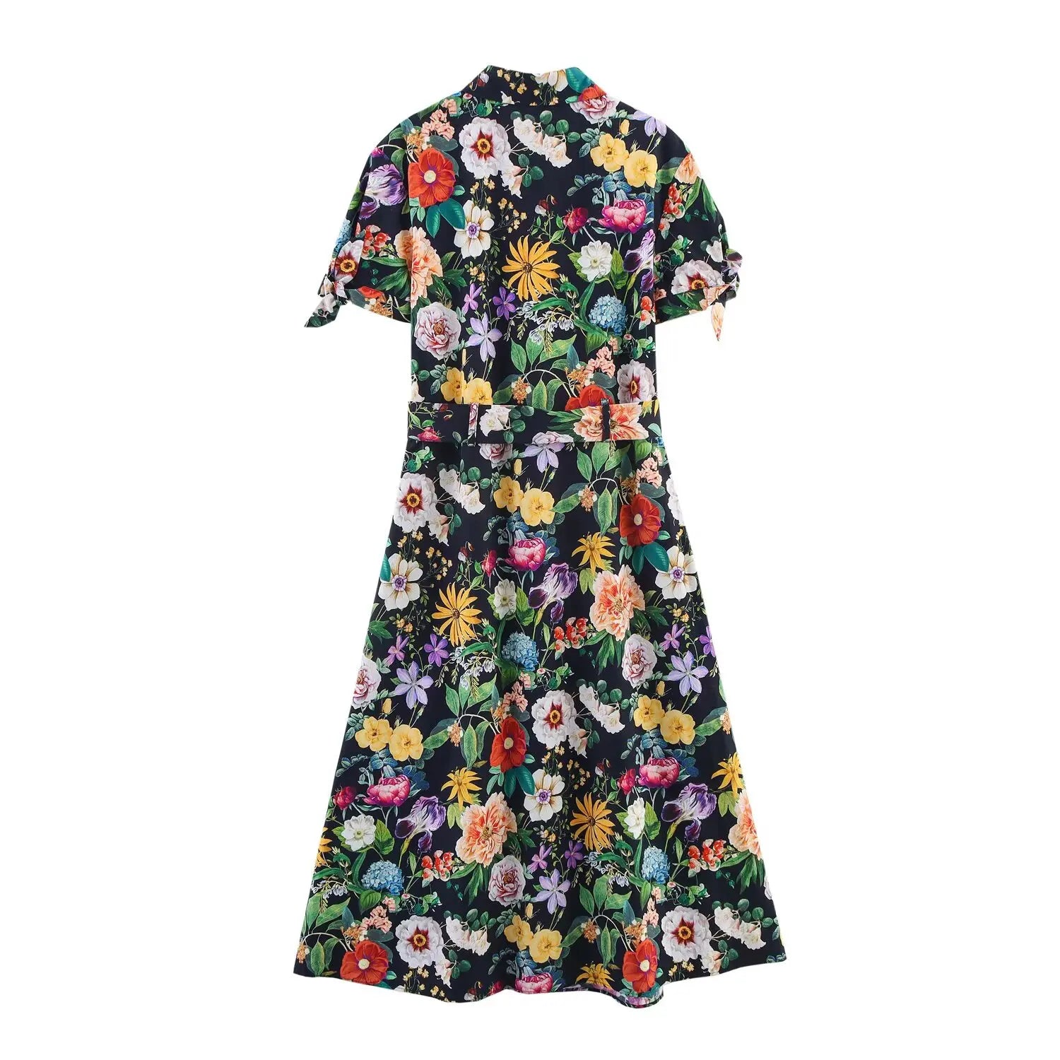 Floral Midi Dress For Women Slim Fit Poplin Summer Chic
