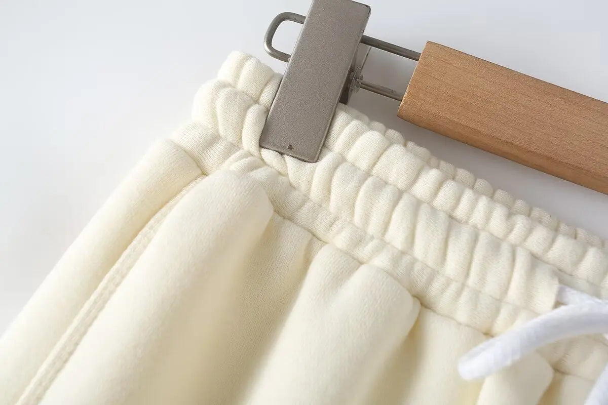 Solid Hoodie Top and Wide Leg Long Pant Set for Women with Elastic Waist and Chic Lace-Up Design