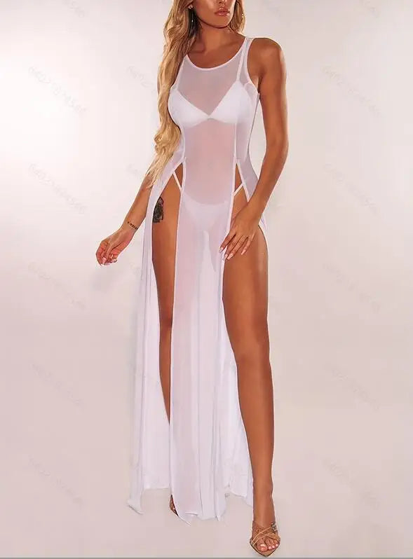 Mesh Sheer Long Beach Bikini Cover Up Dress For Women