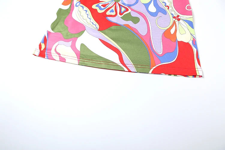 Colorful Print Backless Bodycon Dress Sleeveless Summer