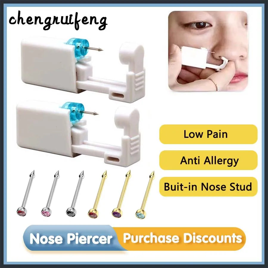 Disposable Nose Piercing Gun Kit with Built-In Crystal Nose Stud for Easy Piercing