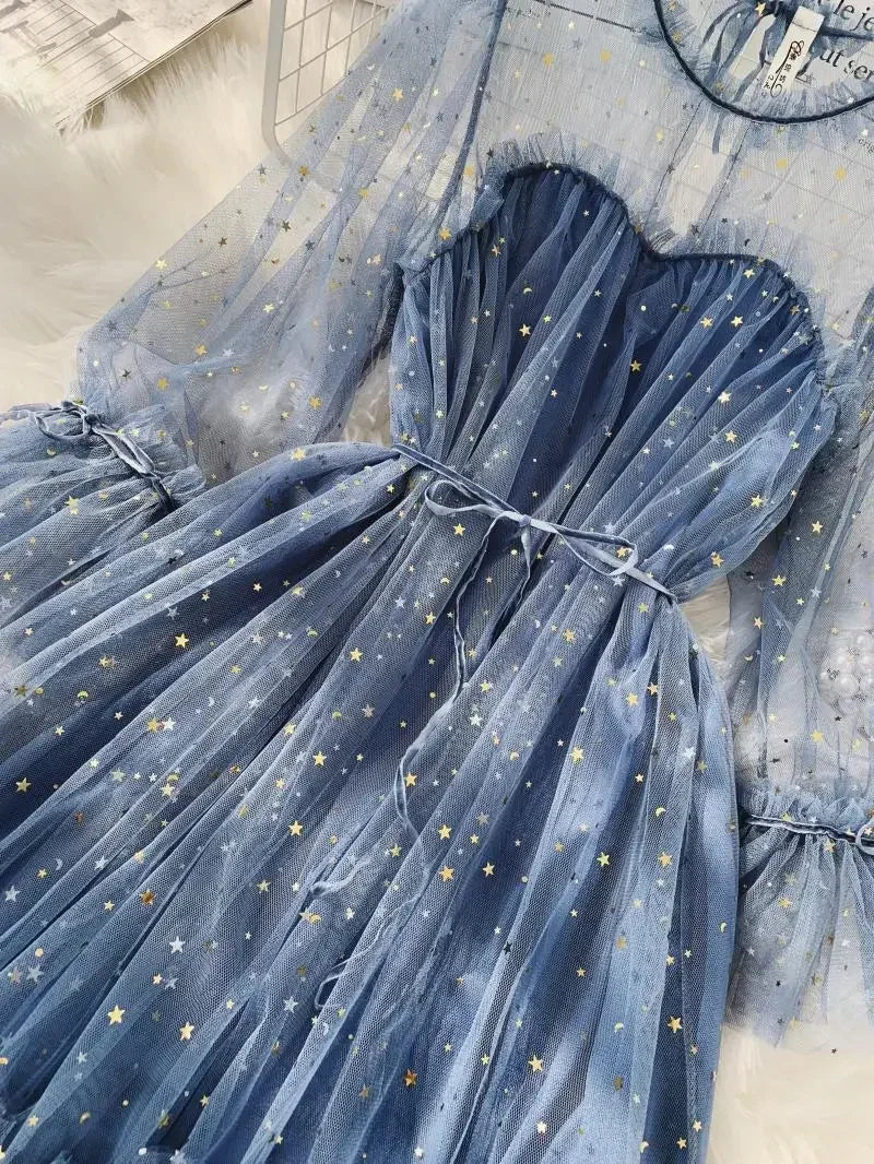 Sequined Mesh Fairy Dress For Women Party Gala Evening Wear