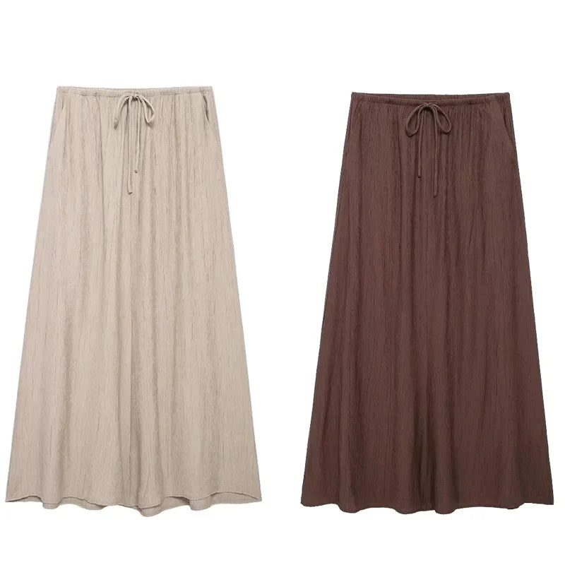 Tied Sleeveless Vest Top and High Waist Midi Skirt Two Piece Set Women's Summer Waistcoat Long Skirt Outfit