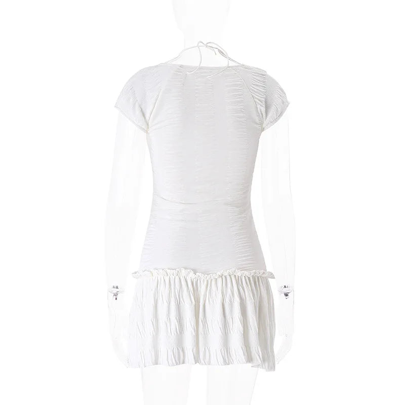 Casual Square Neck Mini Dress With Ruffles Bow Trim