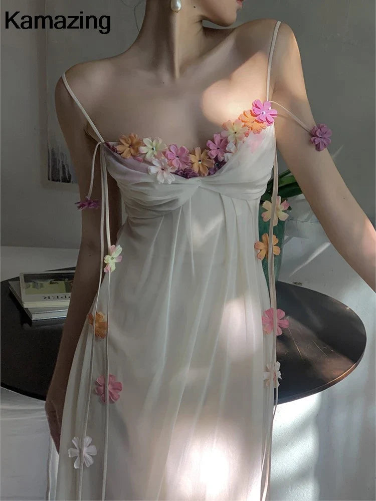 Boho Flower Maxi Dress Spaghetti Strap Beach Party