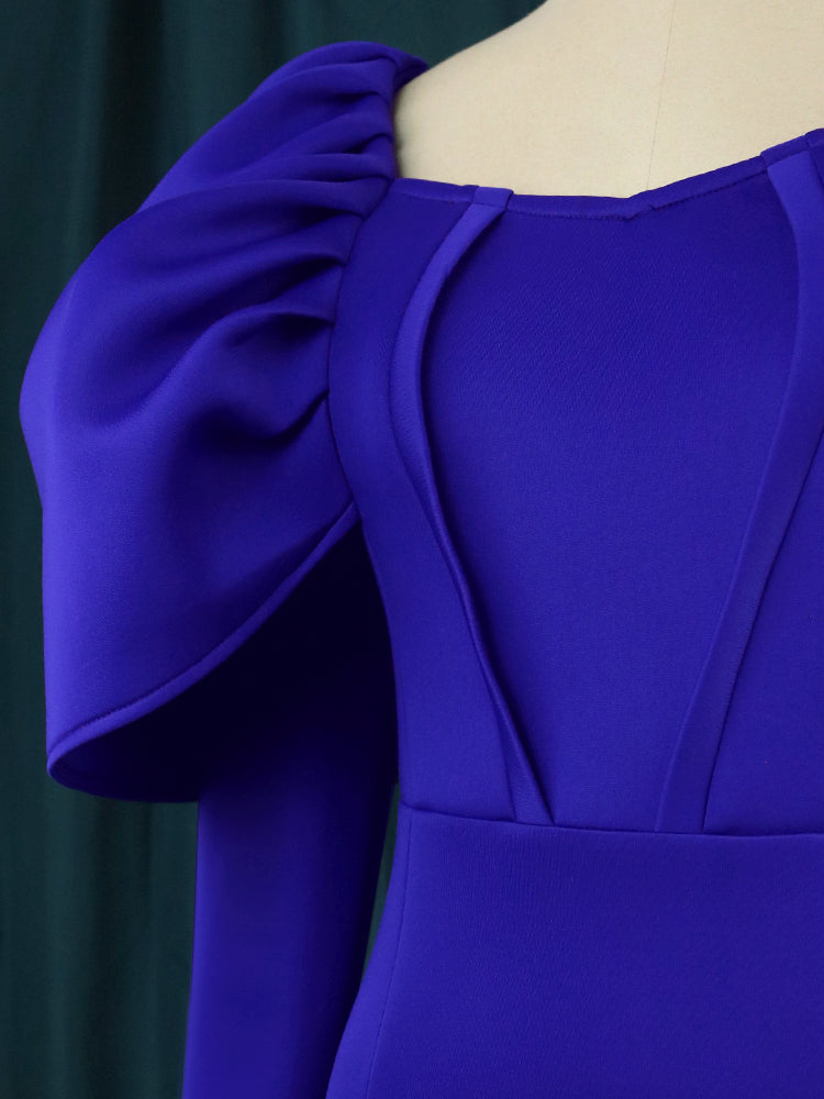 Blue Off Shoulder Bodycon Dress With Long Sleeve High Waist