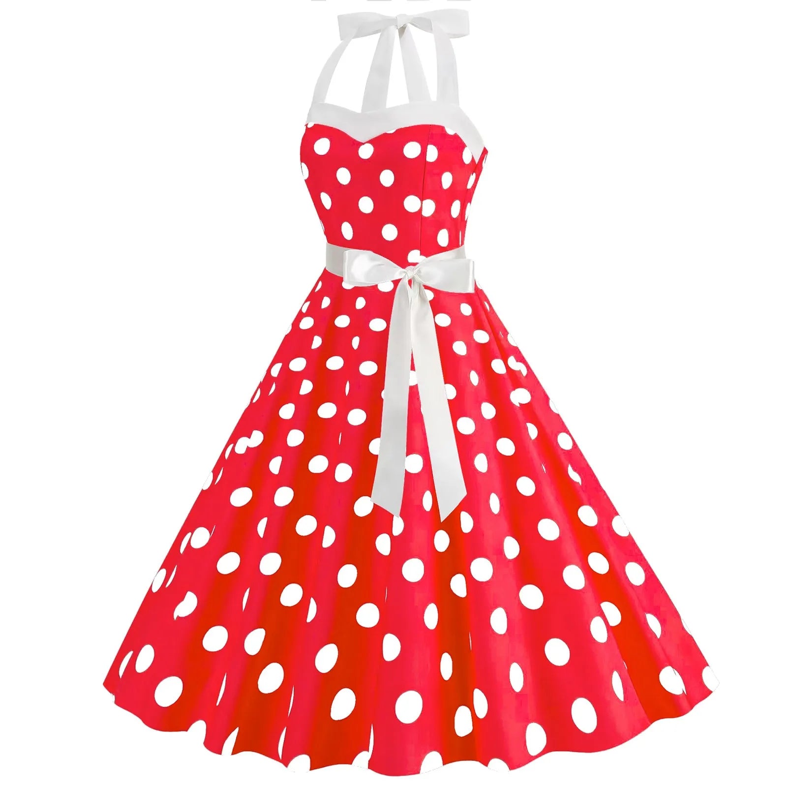 Retro Polka Dot Backless Dress With Lace Up Neckline Swing
