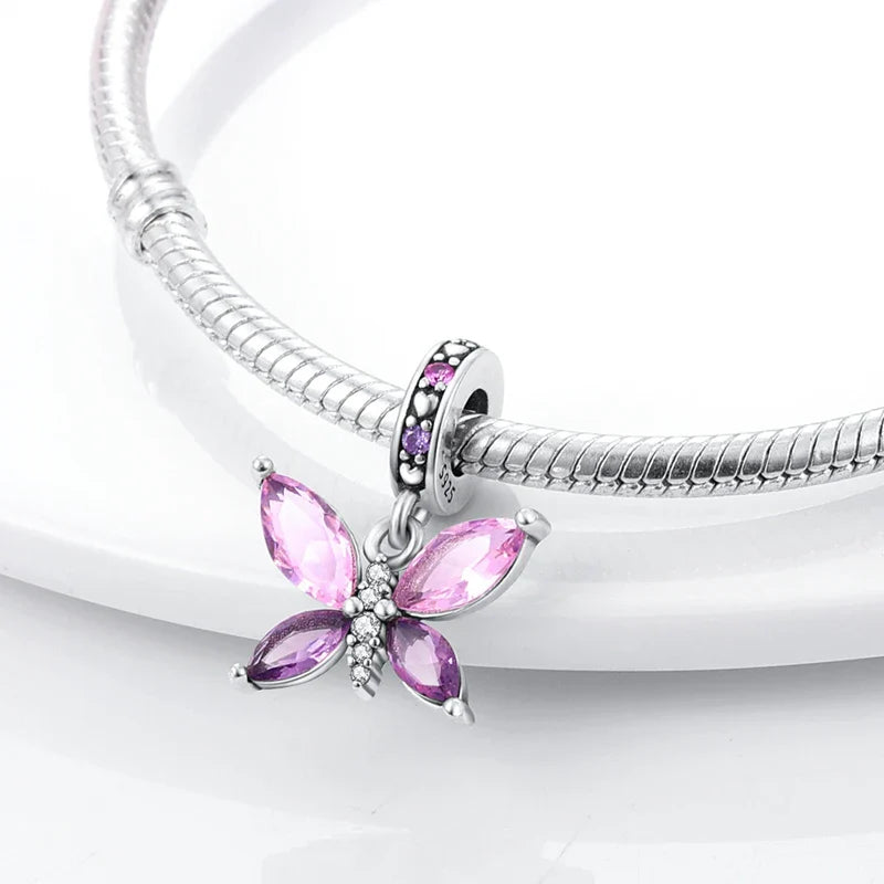 Glowing Luminous Firefly Butterfly Pendant Charm Beads in 925 Sterling Silver for Bracelet Jewelry