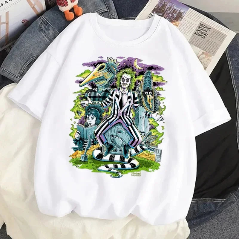 Women Cartoon Beet Juice Graphic T-Shirt Aesthetic Classic Horror Movie Retro Design