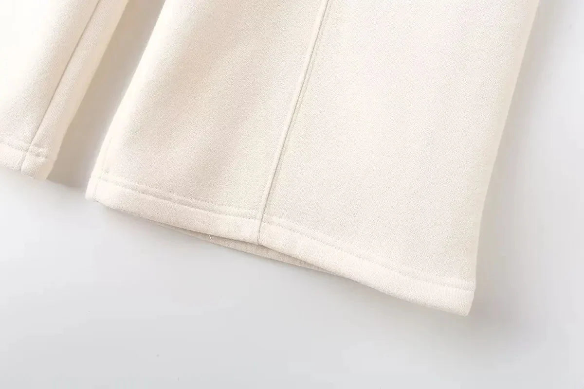 Autumn Women's Thick Hoodie Coat with Drawstring High Waist Loose Casual Pants Set Soft Fleece Lined Streetwear